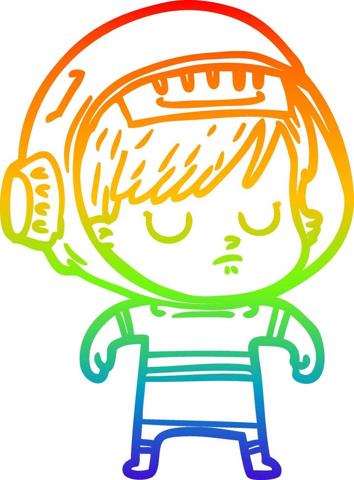 rainbow gradient line drawing cartoon astronaut woman vector