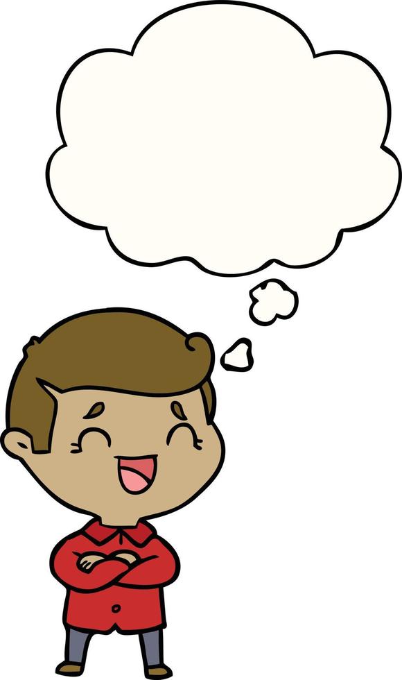 cartoon laughing man and thought bubble vector
