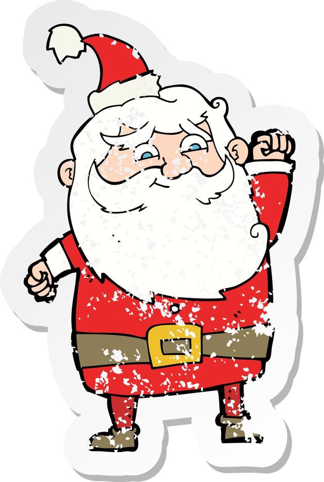 retro distressed sticker of a cartoon santa claus vector