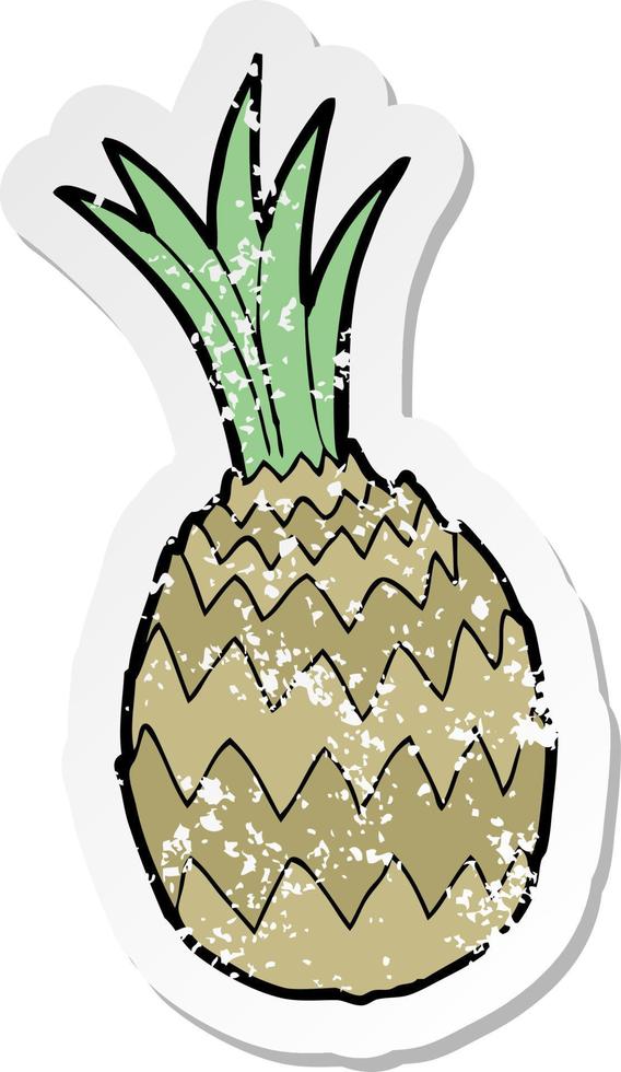 retro distressed sticker of a cartoon pineapple vector