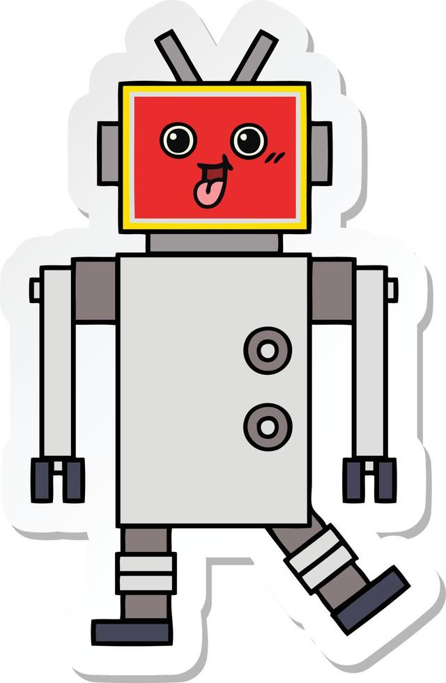 sticker of a cute cartoon happy robot vector