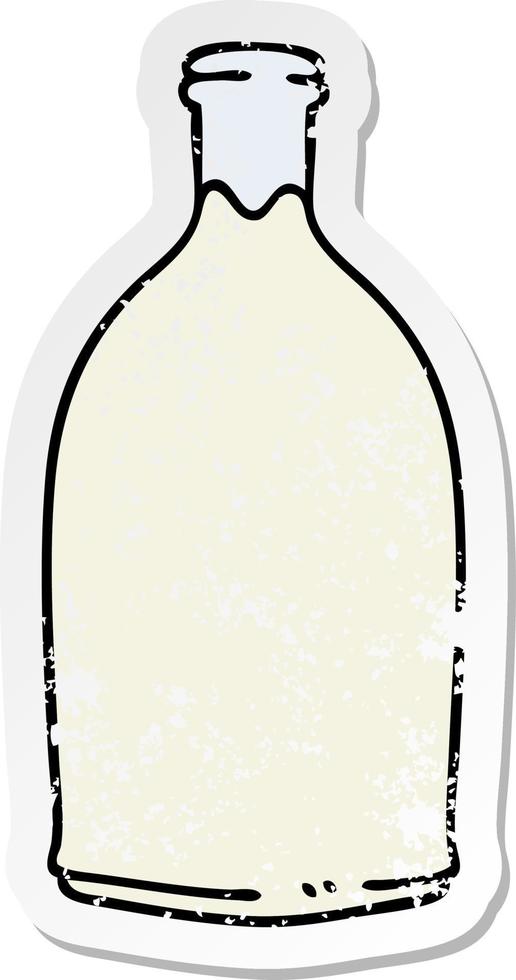distressed sticker of a quirky hand drawn cartoon milk bottle vector