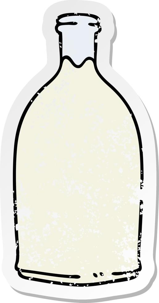 distressed sticker of a quirky hand drawn cartoon milk bottle vector