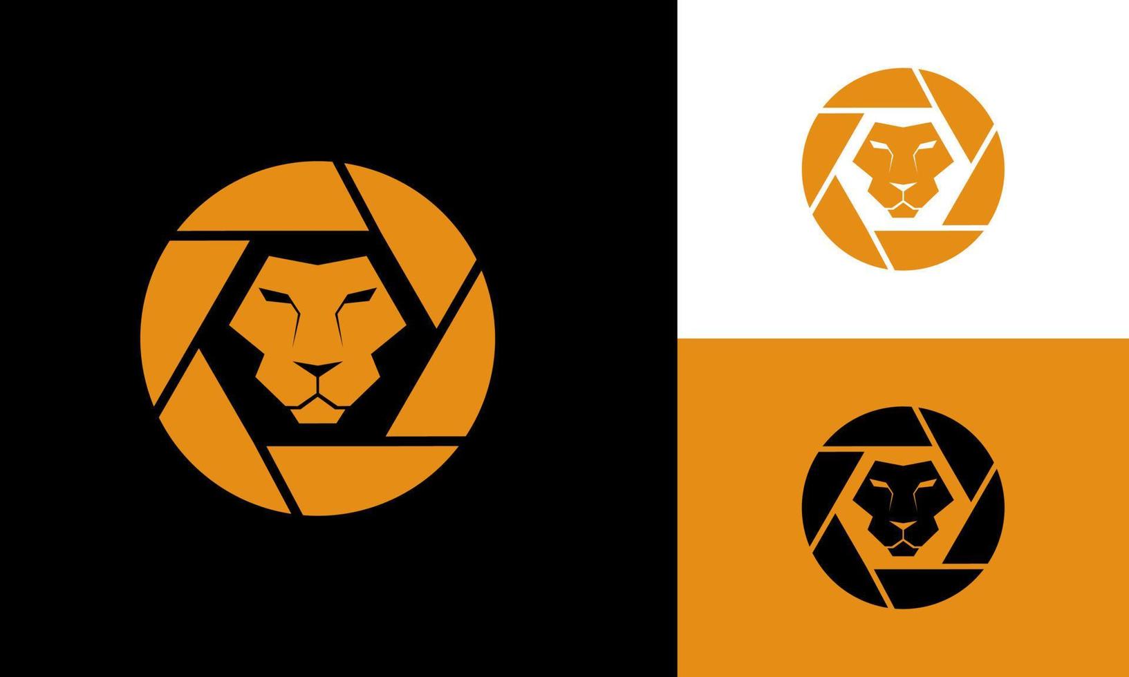 Vector illustration lion  head icon on camera shutter. Good for anything related to wildlife, photography, wild tour