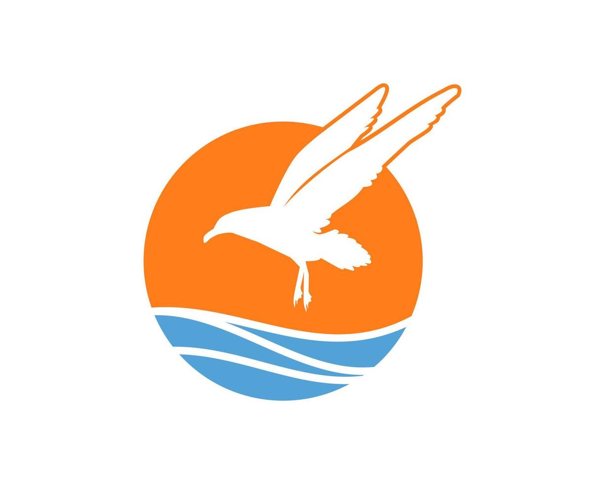 Vector illustration icon of seagull and sea wave on simple, yet elegant color. Can be used for business related to ocean, beach, vacation, travelling