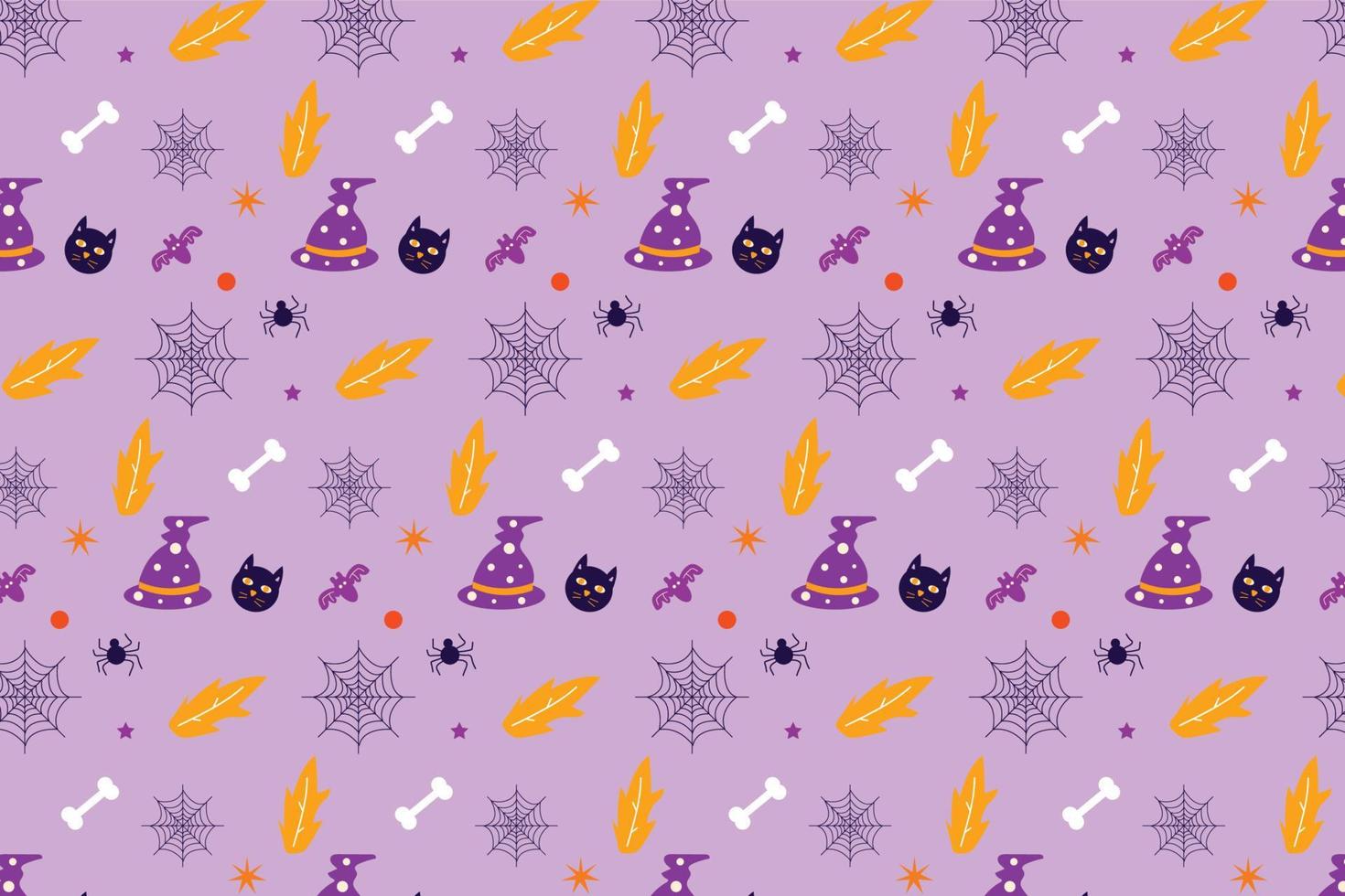 Endless Halloween pattern design with abstract elements. Halloween seamless pattern vector with cat faces and witch hats. Pattern texture background decoration for Halloween event.