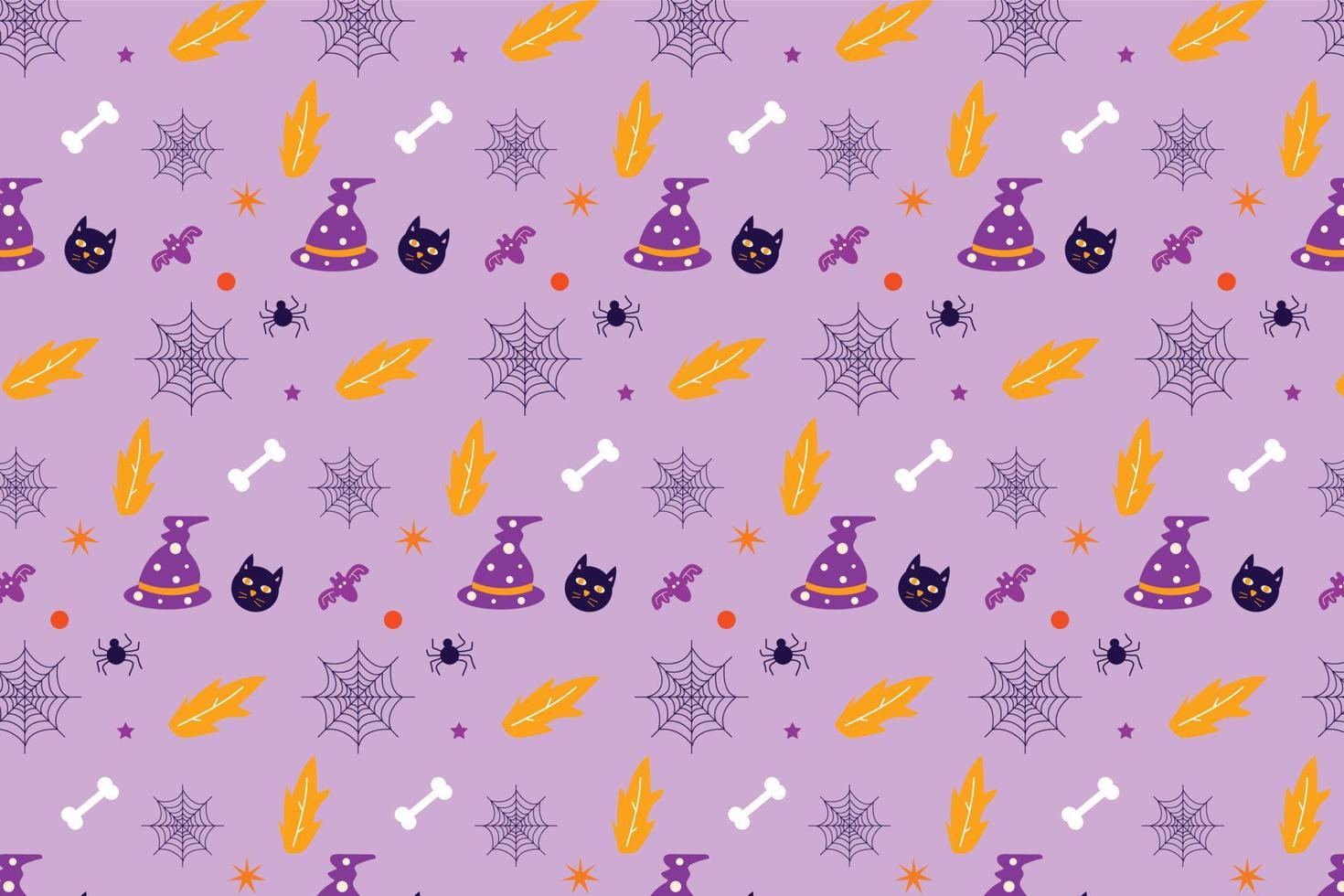 Endless Halloween pattern design with abstract elements. Halloween seamless pattern vector with cat faces and witch hats. Pattern texture background decoration for Halloween event.