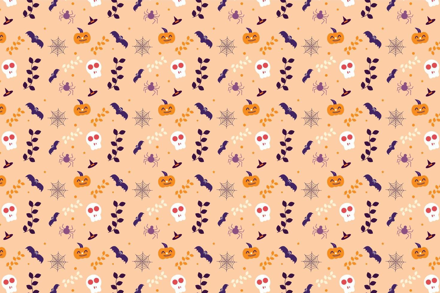 Abstract Halloween pattern decoration with dead leaves and skulls. Minimal Halloween pattern vector on an off-white background. Halloween seamless pattern design for backgrounds and bed sheets.