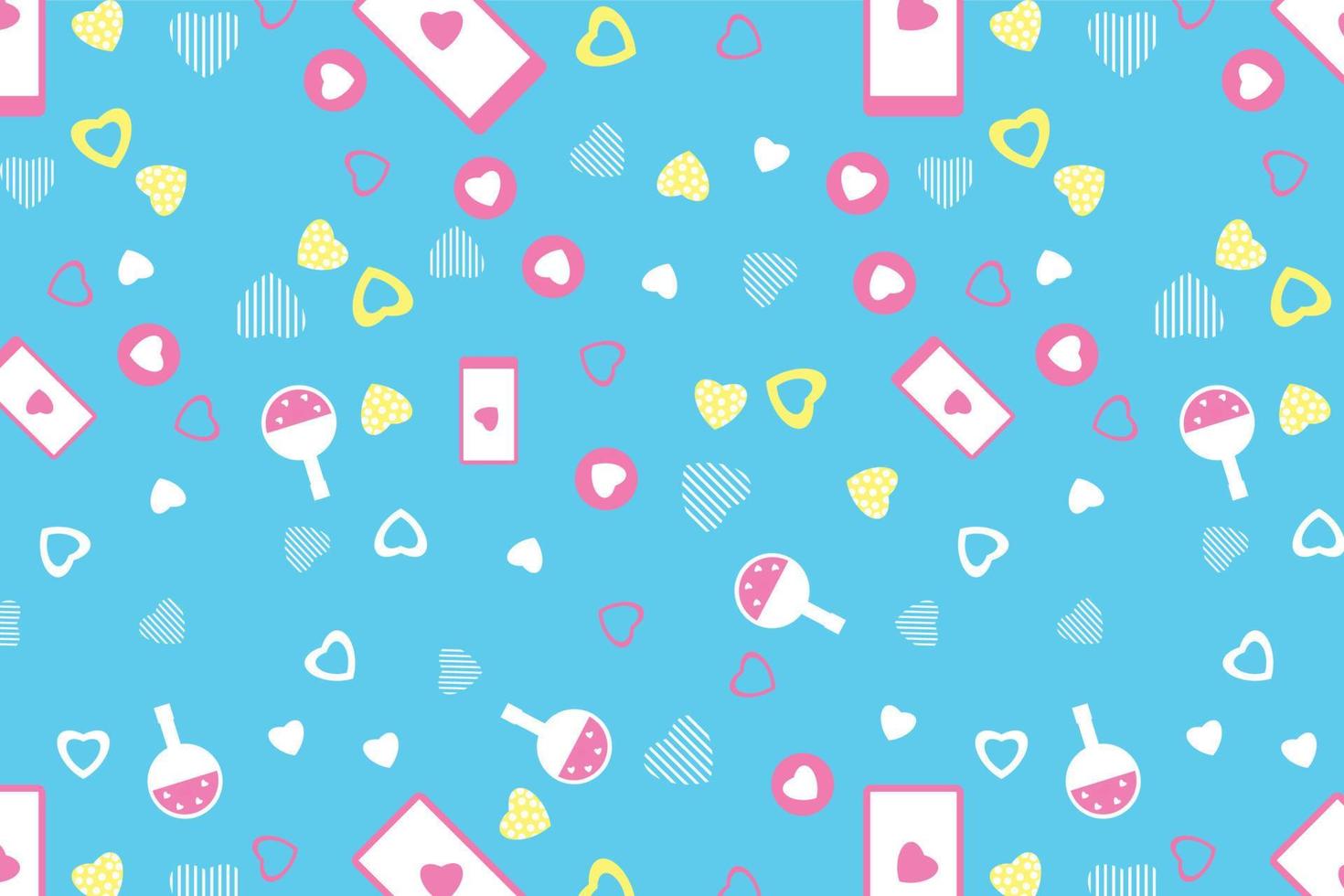 Seamless love pattern vector on a blue background. Abstract element pattern for book cover or bed sheet. Love shape and love potion elements endless pattern decoration for cover pages.