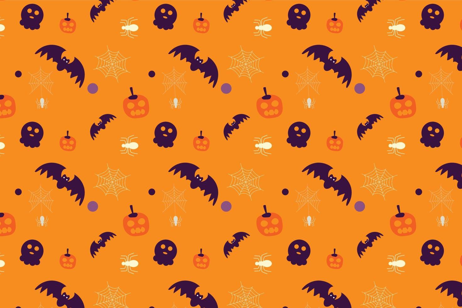 decoración de patrón de elemento de halloween de miedo sobre un fondo naranja. vector de patrones sin fin de halloween con murciélagos, calabazas aterradoras y arañas. diseño de patrones de halloween para envolver papeles y papeles pintados.