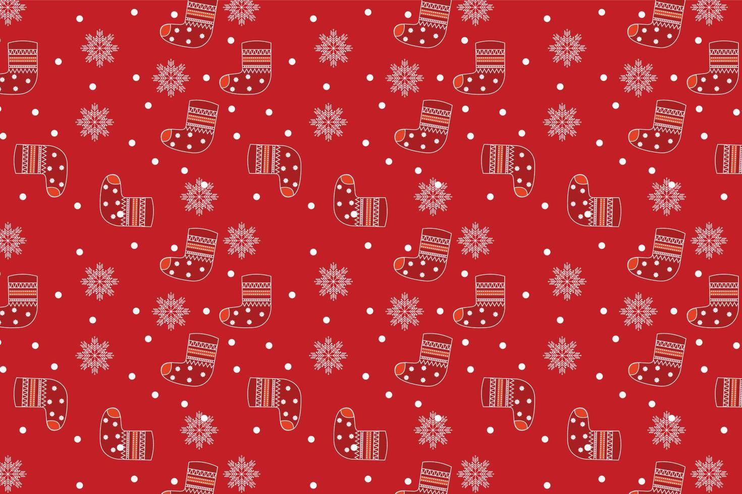 Abstract Christmas pattern design with winter socks and snowflakes. Christmas element pattern vector on a red background. Christmas pattern background decoration for book covers and wallpapers.