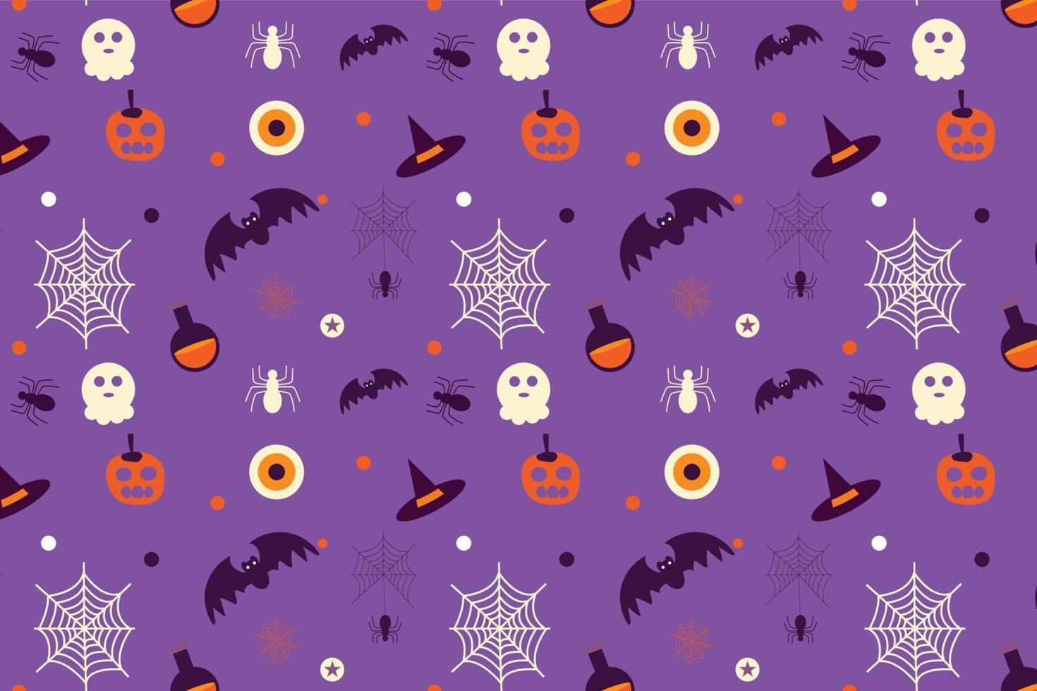 Halloween minimal pattern decoration for book covers and backgrounds. Halloween spooky element pattern decoration with scary bats and ghosts. Halloween seamless pattern vector on a purple background.