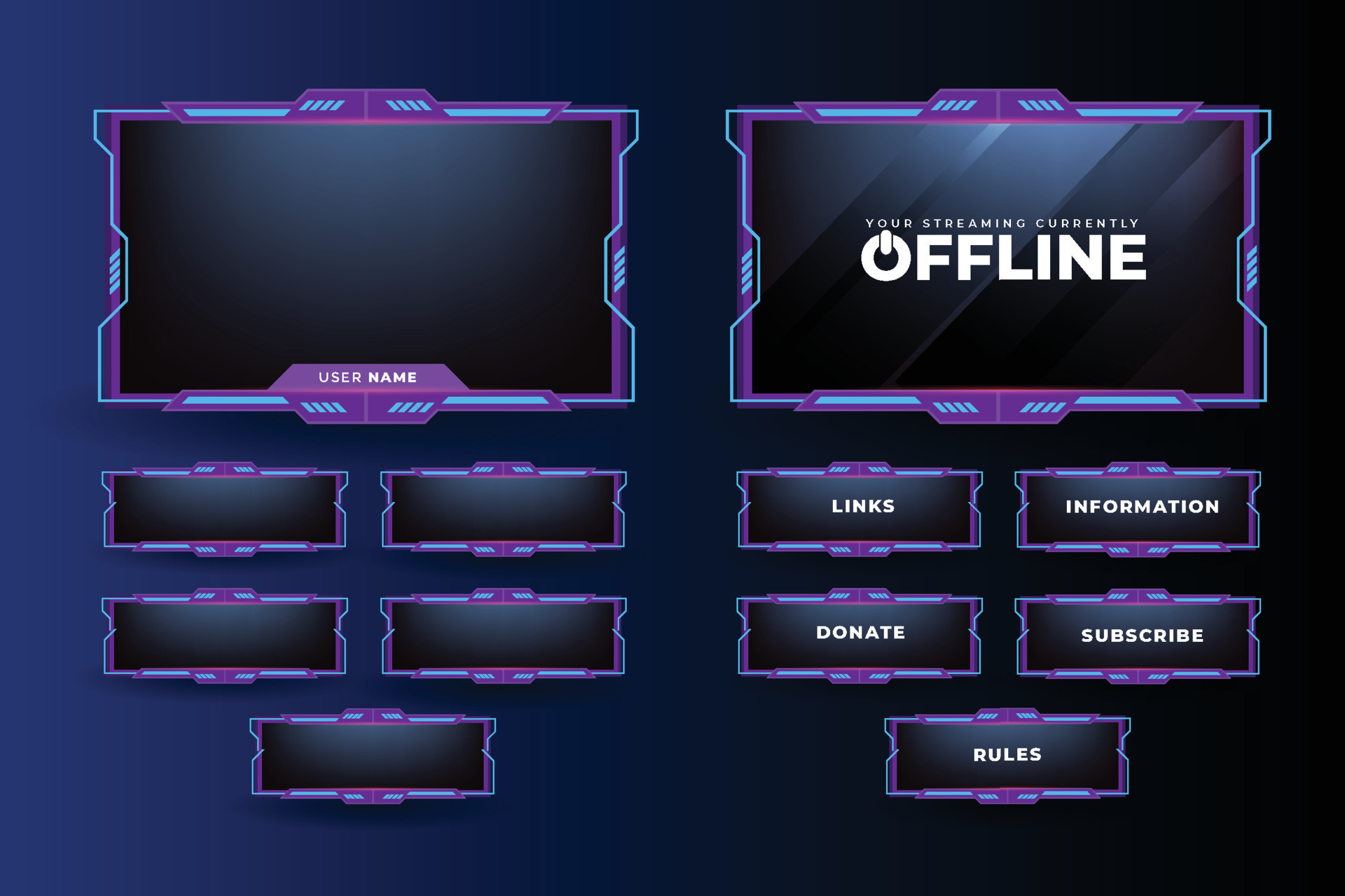 Online game streaming overlay vector for live gamers. Modern offline ...