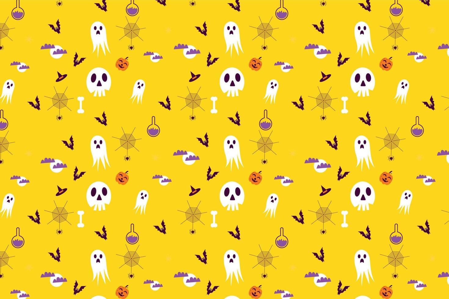 Endless Halloween pattern design with different scary elements on a yellow background. Abstract Halloween pattern decoration for book covers, backgrounds, and bed sheets. Seamless pattern vector. vector