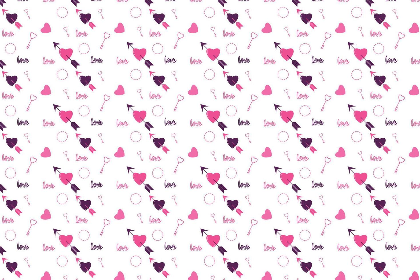 Seamless love pattern decoration with arrow and key elements. Minimal pattern element vector on a white background. Abstract pattern design for bed sheets, clothing, and book covers.