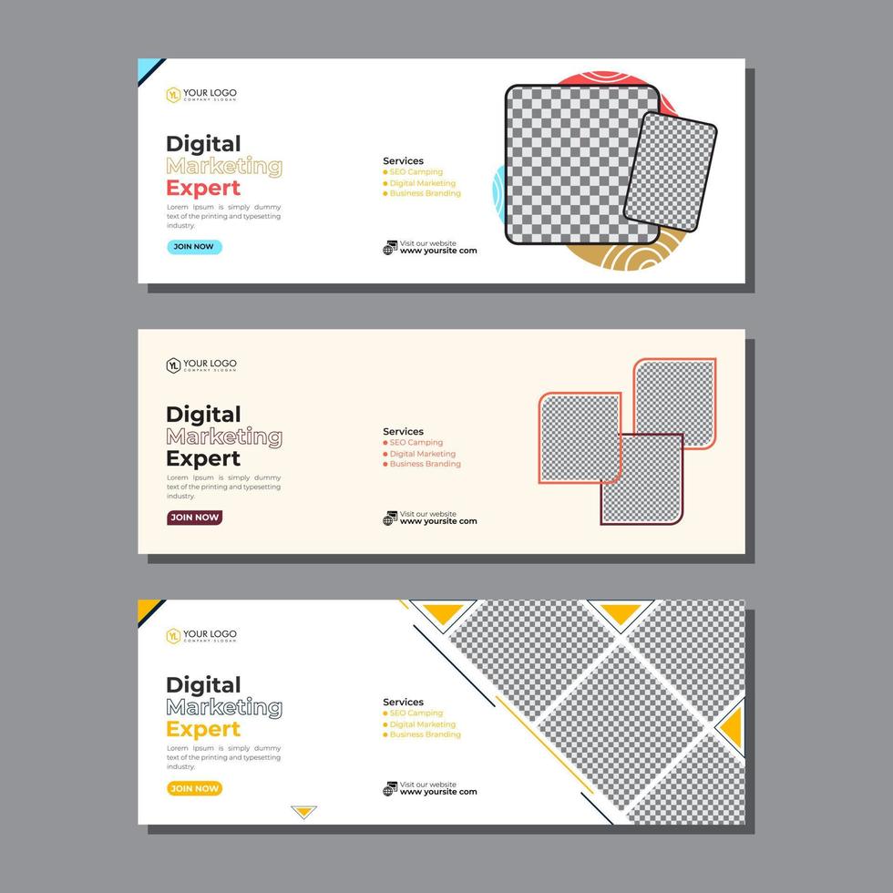 Social media cover banner modern webinar for digital marketing agency, business cover template geometric shape for abstract elements post background space for web banner vector