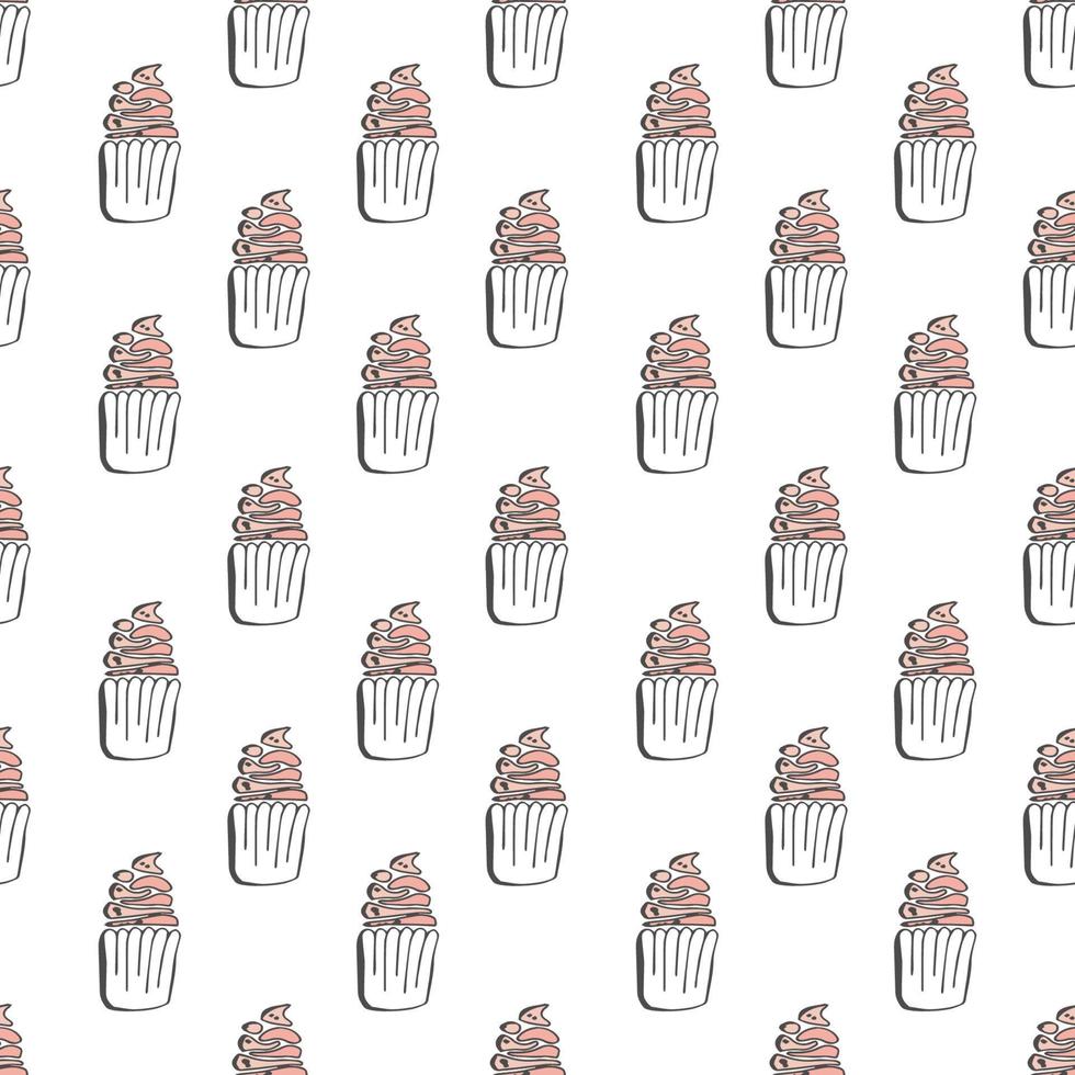 Pastry hand drawn seamless pattern. Doodle background collection confections, cupcakes . Icon set vector. vector