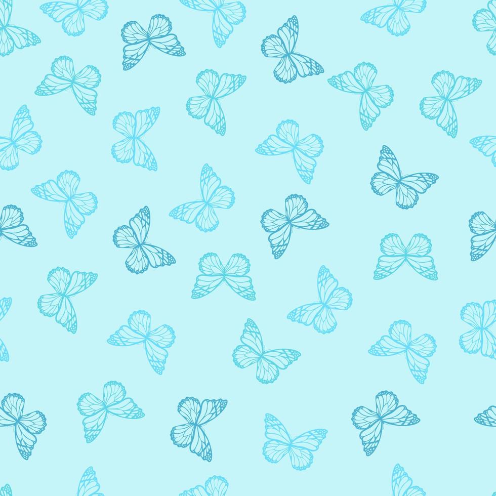 Seamless pattern with butterflies. Summer background. Blue backdrop. Vector illustration.