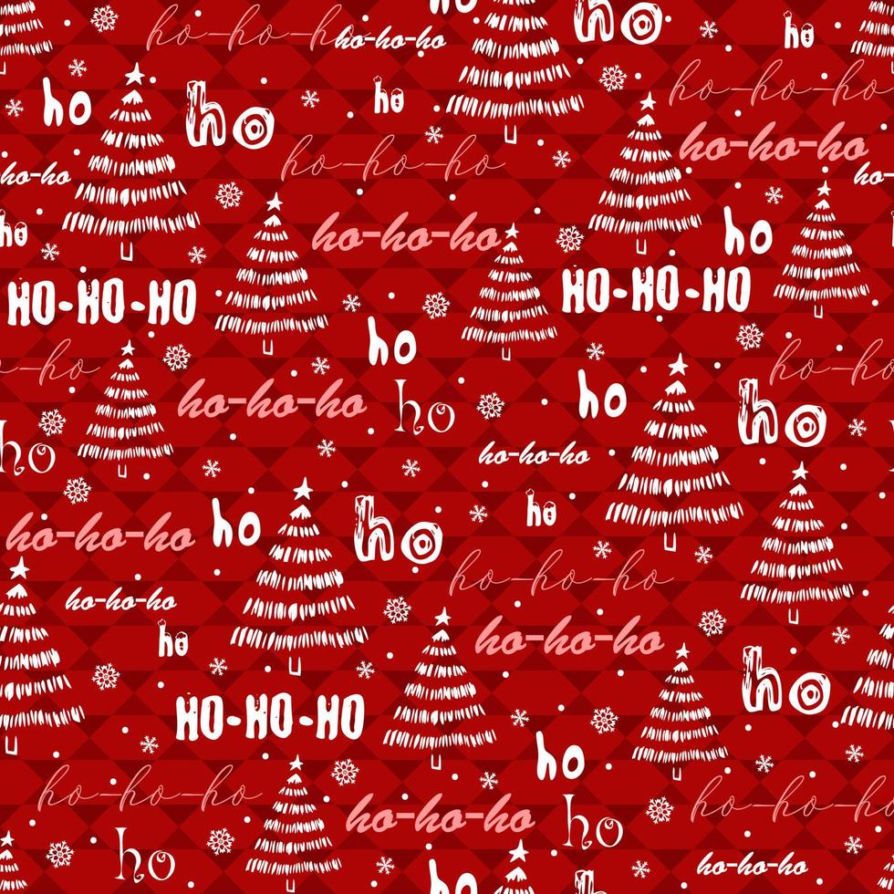 textura transparente con árbol de navidad, copos de nieve y texto ho ho ho ho patrón. risa de santa claus. fondo de navidad vectorial. vector