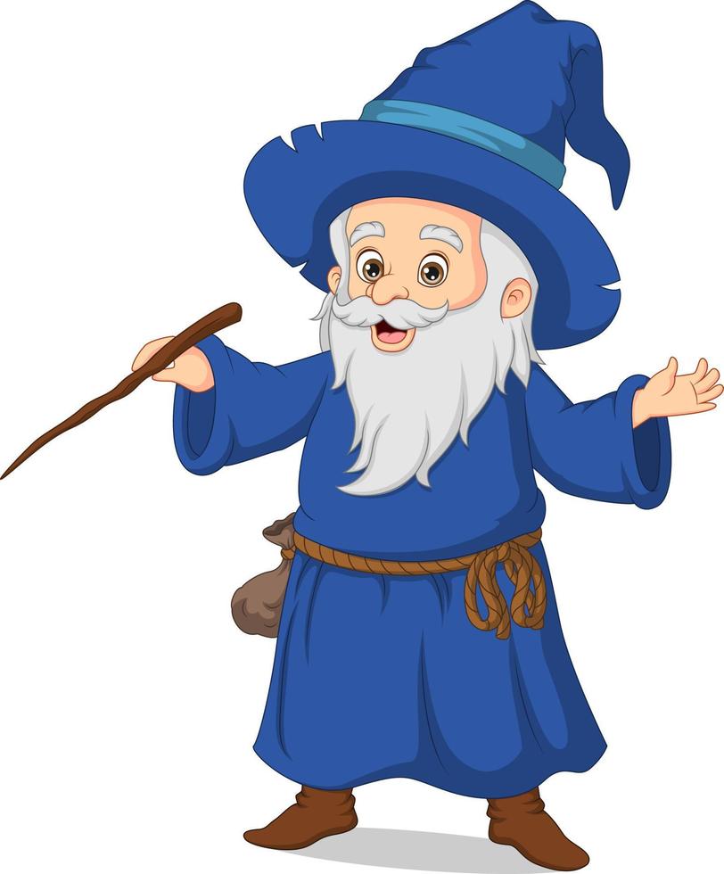 Cute old wizard cartoon with magic wand vector