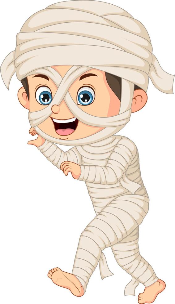 Cartoon funny boy wearing in mummy costume vector
