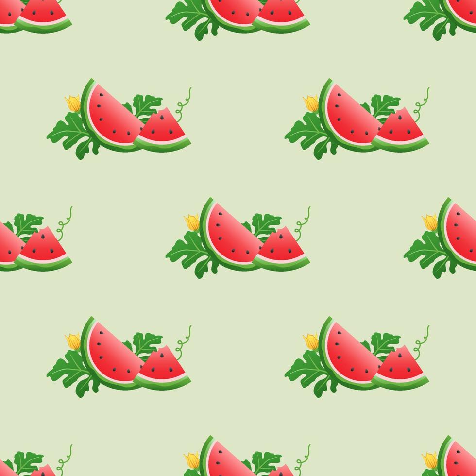 Watermelon background and seamless pattern, flat design of green leaves and flower and watermelon juice illustration, Fresh and juicy fruit concept of summer food. vector