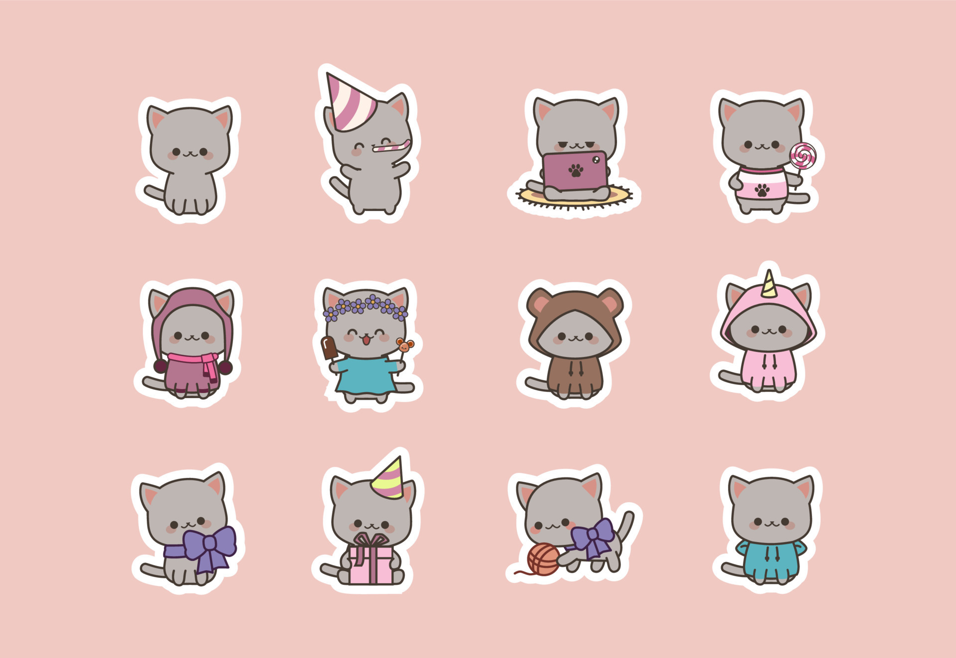 Cute Cat Kawaii Stickers  Cat Stickers Graphic by A Design