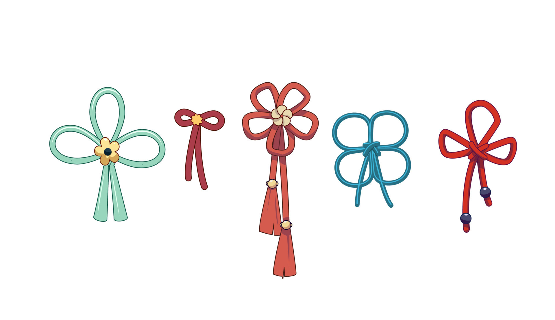 Japanese, Asian traditional hair bands. Floral rope knots. Vector