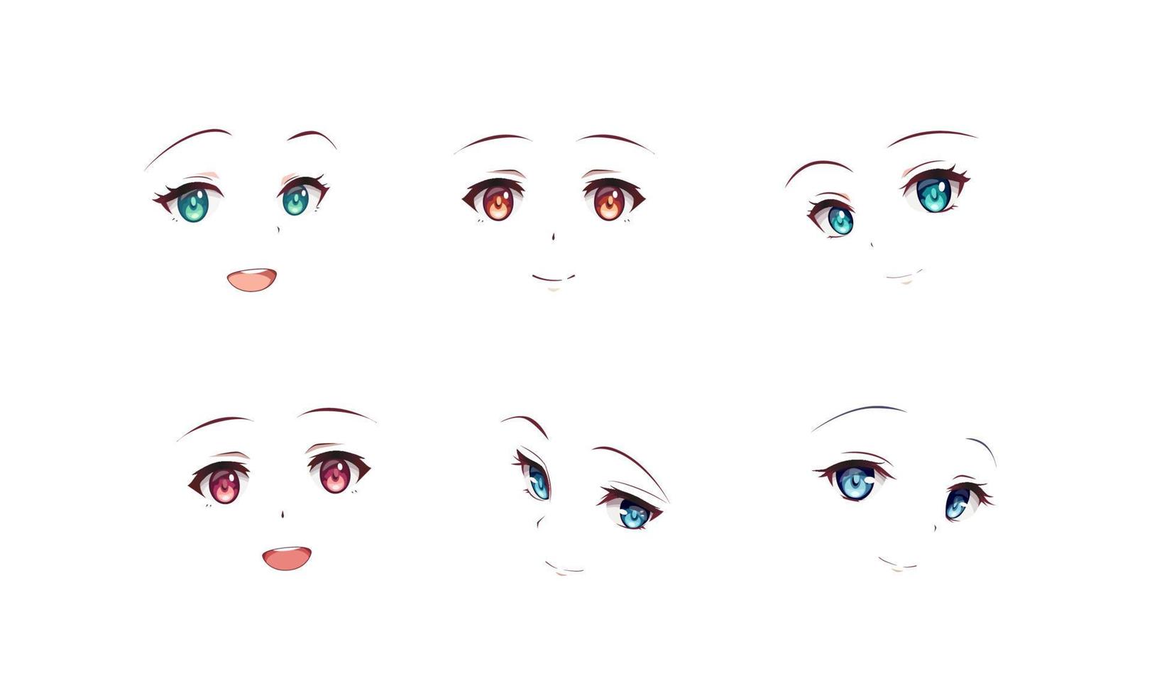 conjunto de expresiones de estilo manga de anime de dibujos animados.  ilustración vectorial sobre fondo aislado 10585772 Vector en Vecteezy