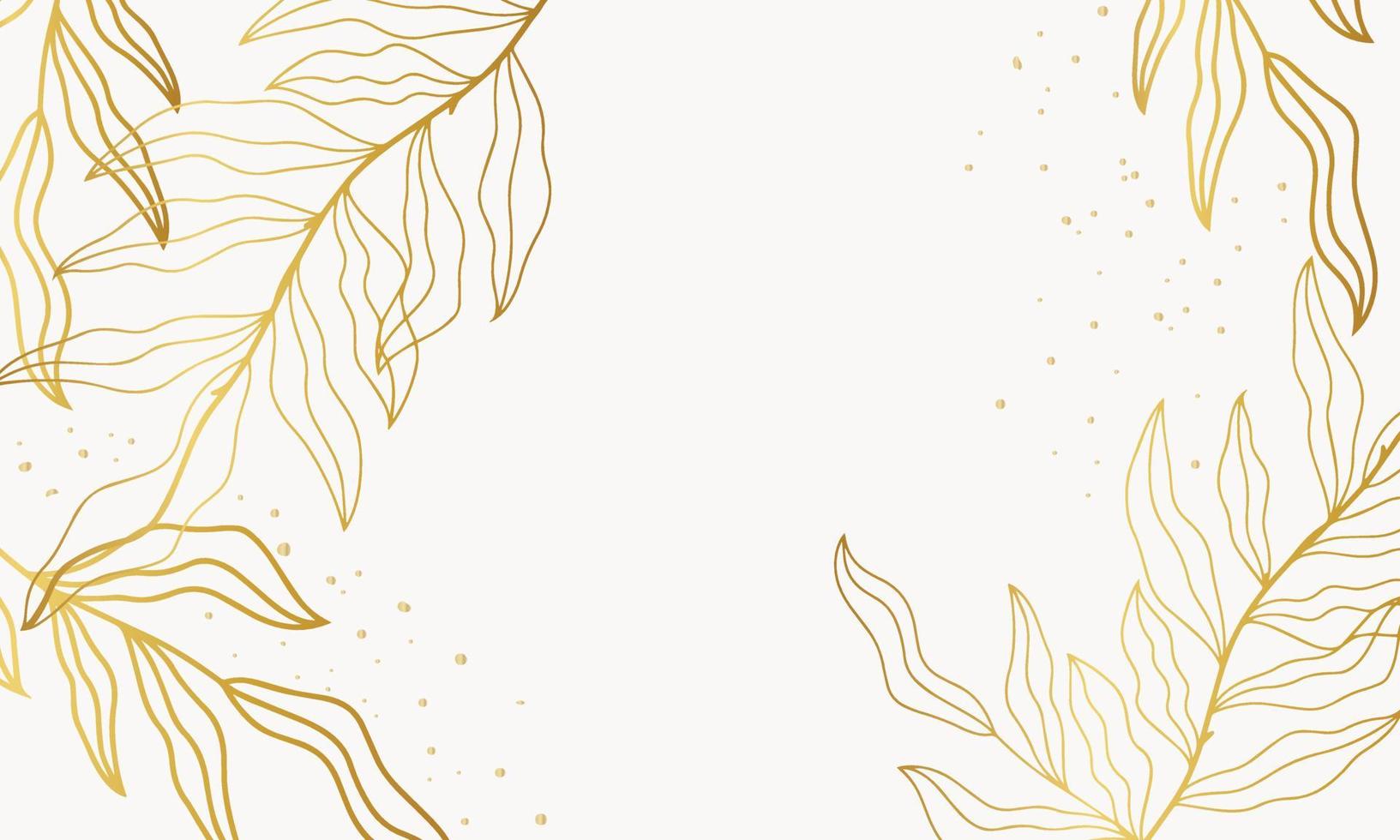 leaves Minimalist golden floral background vector golden line leaves art flower and botanical leaves, nature Organic shapes