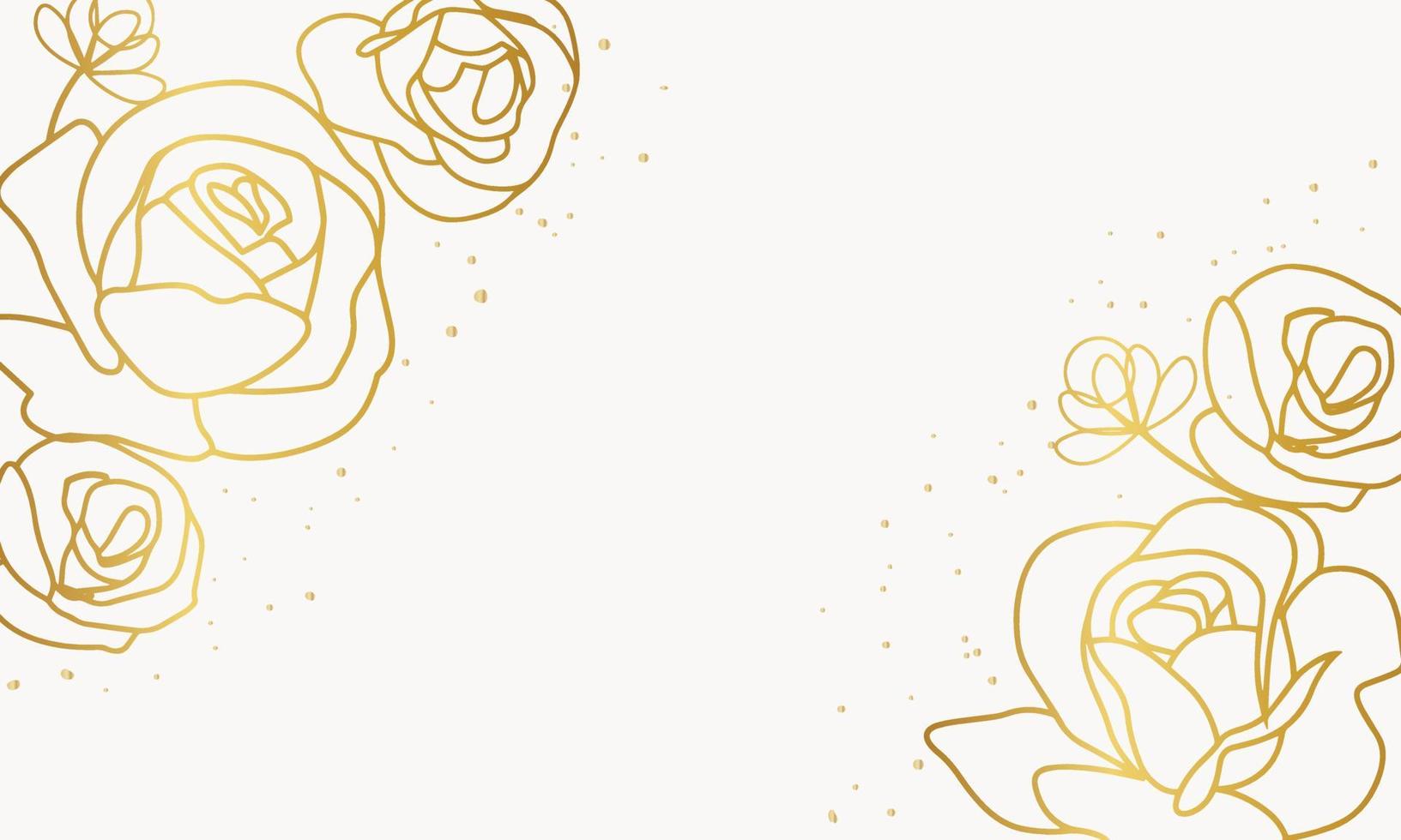 Roses Rosa Minimalist golden floral background vector golden line leaves art flower and botanical leaves, nature Organic shapes