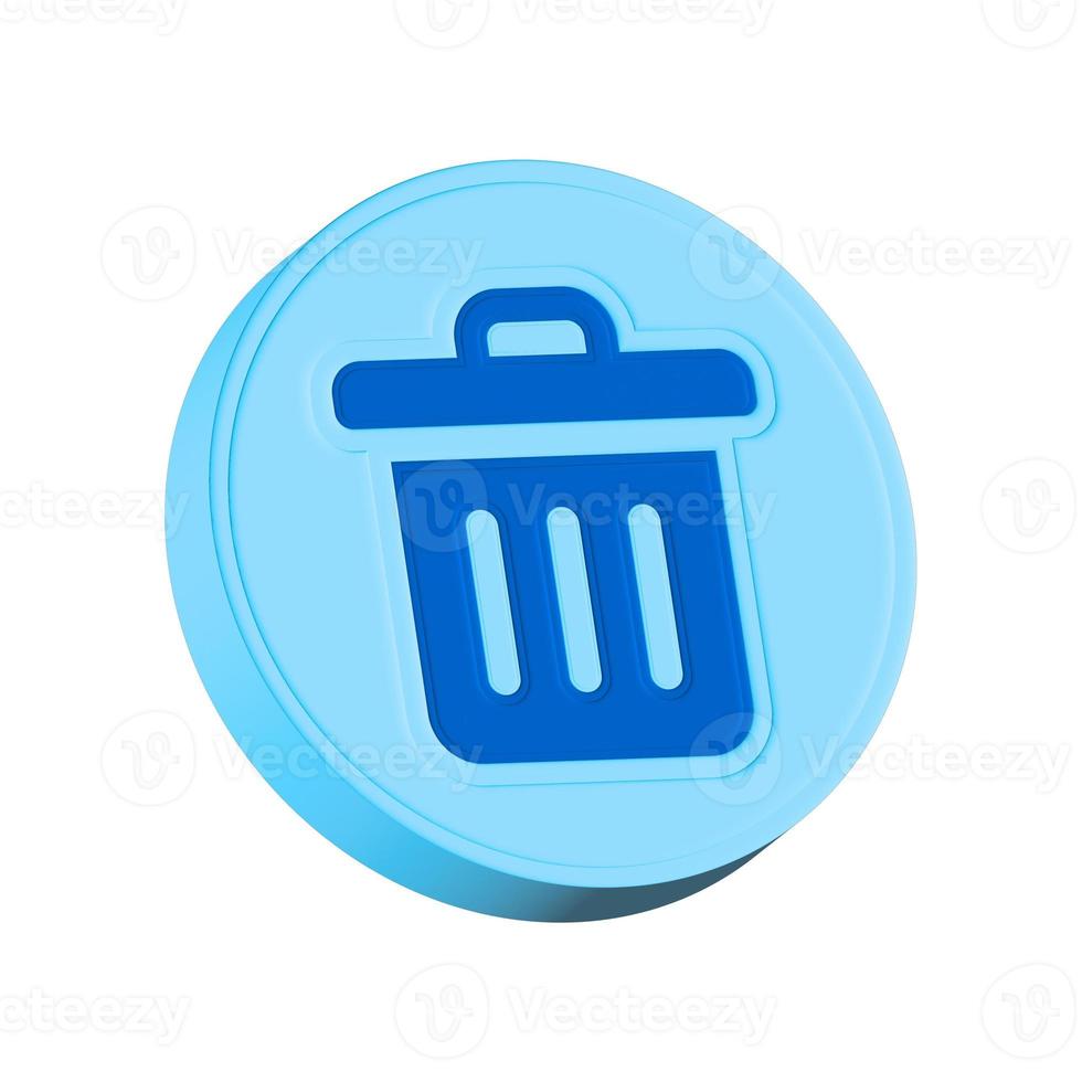 3d rendering trash icon on white background in blue circle photo