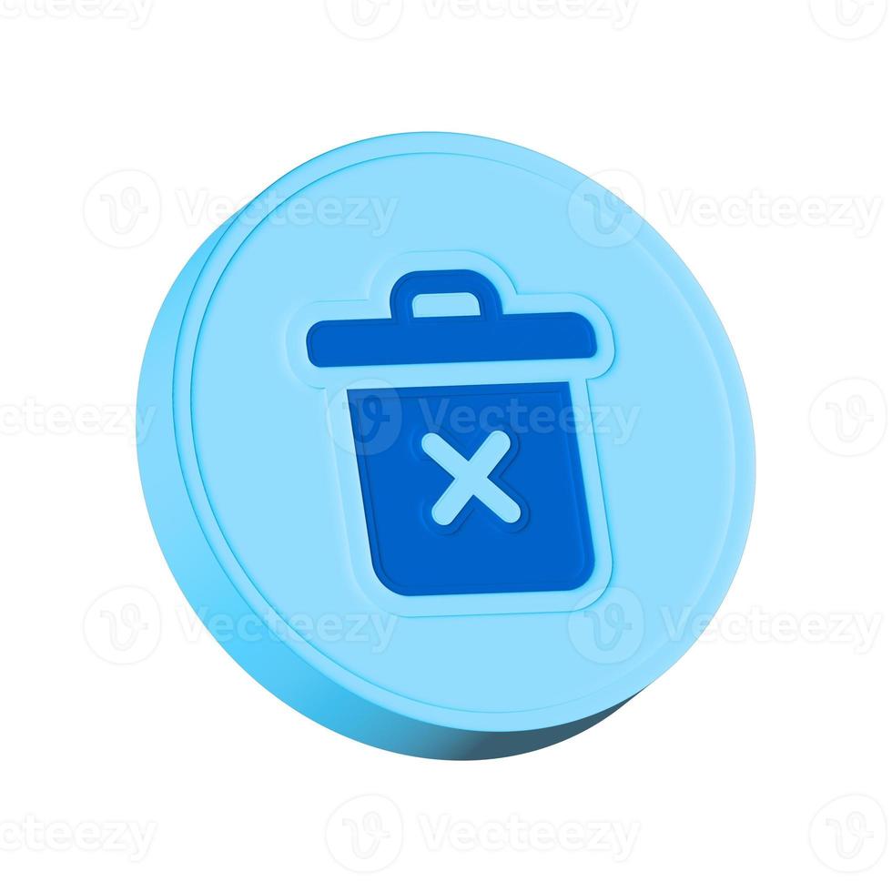 3d rendering trash icon on white background in blue circle photo