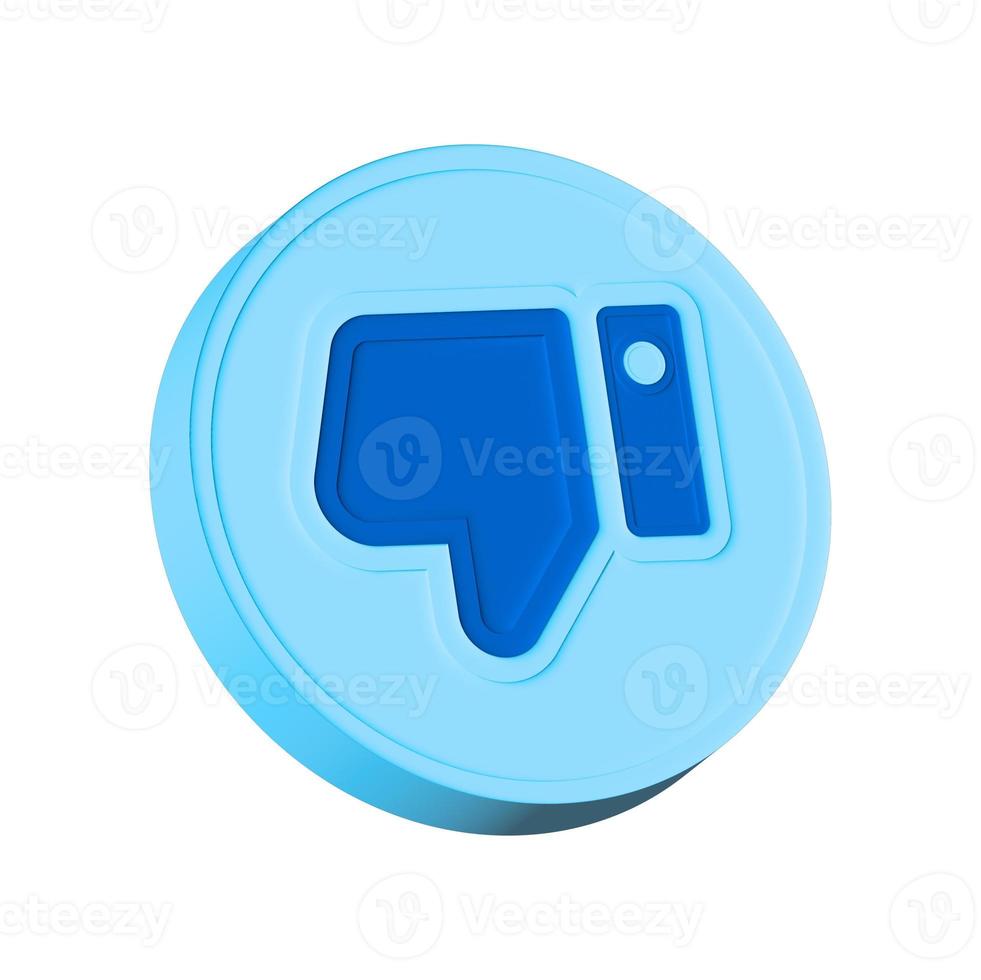 A blue cloud dislikes a down-hand icon isolated over white background. 3D rendering. photo