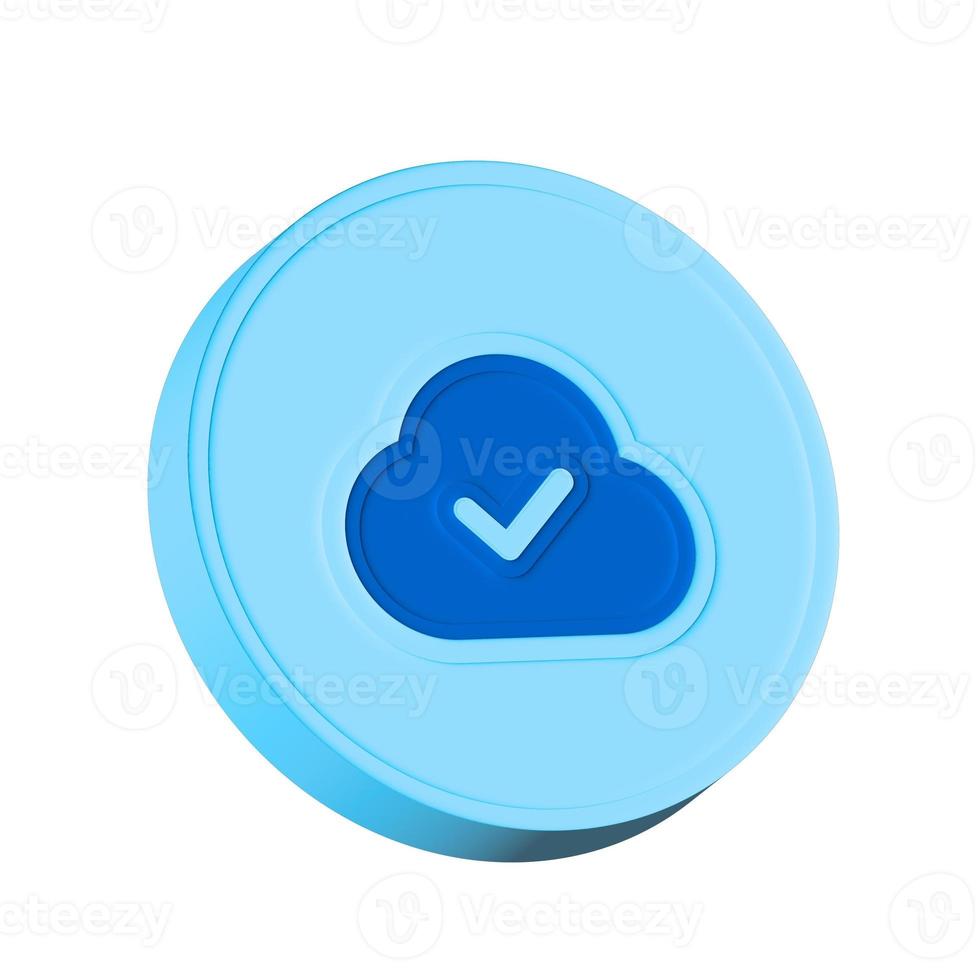 Blue cloud check icon isolated over white background. 3D rendering. photo