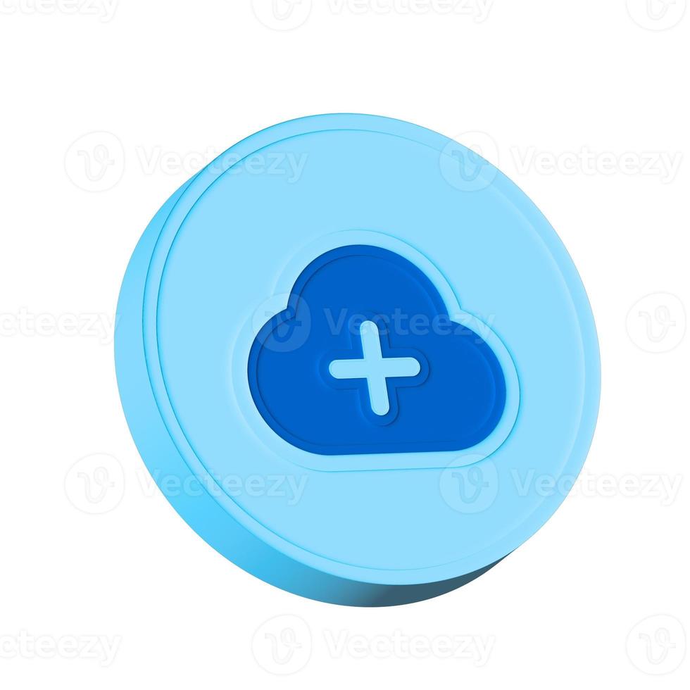 Blue cloud add icon isolated over white background. 3D rendering. photo