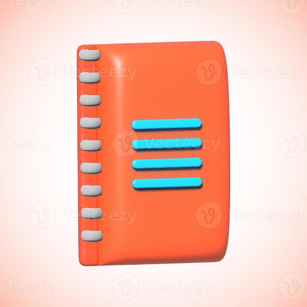 3d rendering of back-to-school icon, Notebook, book isolated icon 3d render illustration photo