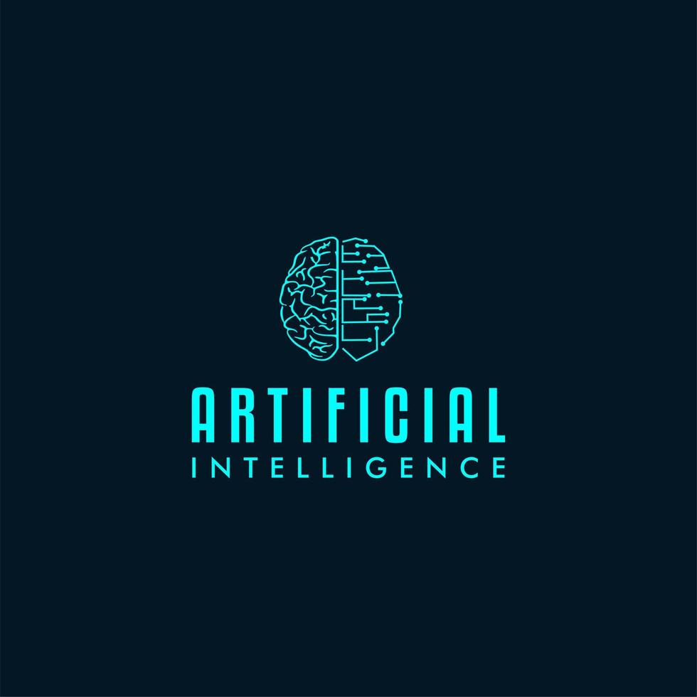 plantilla de ilustración de logotipo de icono de inteligencia artificial, rostro humano de tecnología futura, cabeza y cerebro. red de circuitos electrónicos y diseño de vectores de comunicación.