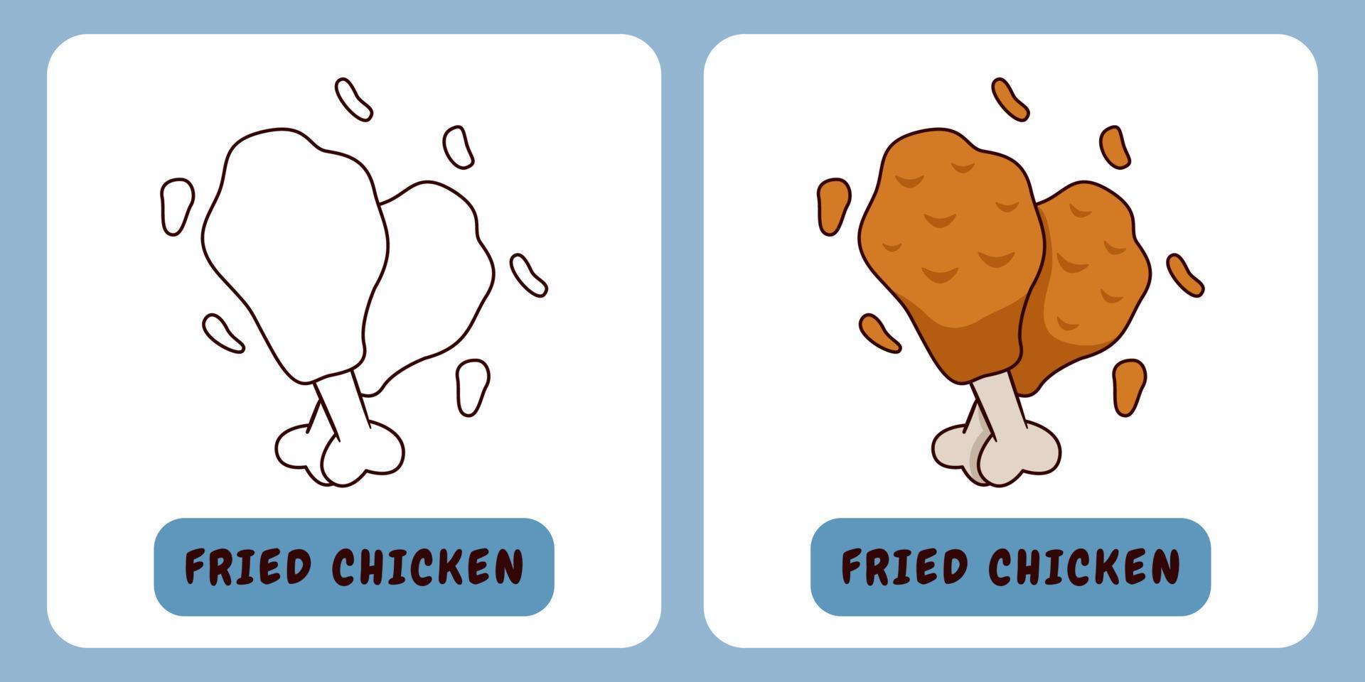 Fried Chicken cartoon illustration for children's coloring book vector