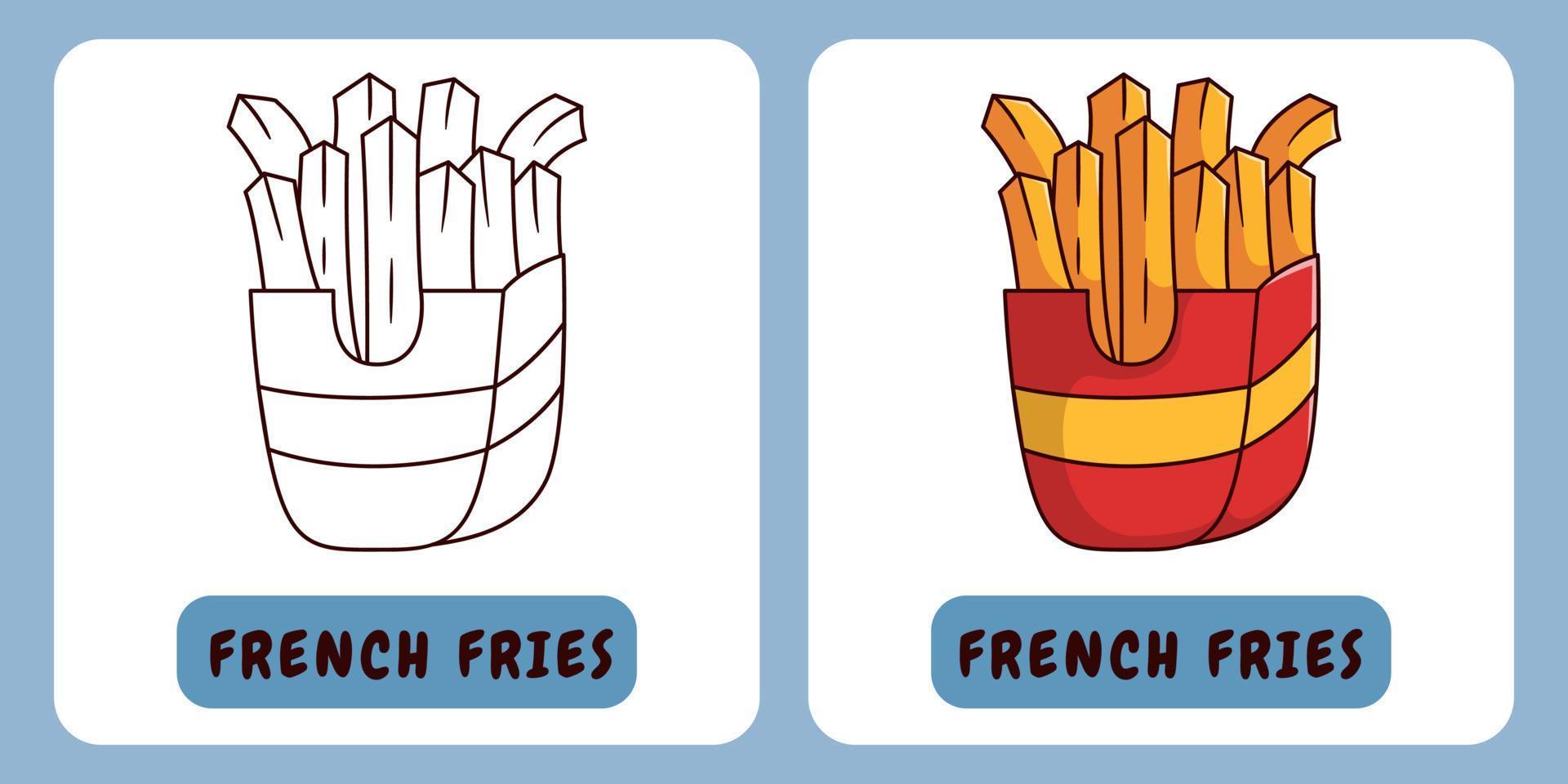 French Fries cartoon illustration for children's coloring book vector