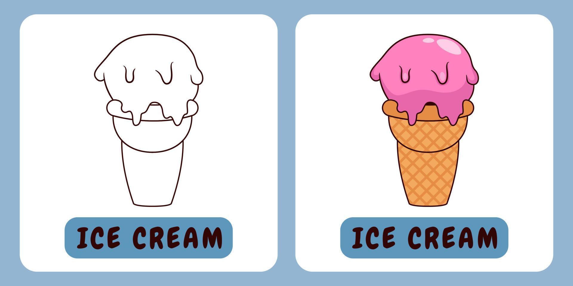 ilustración de dibujos animados de helado para libro de colorear para niños vector