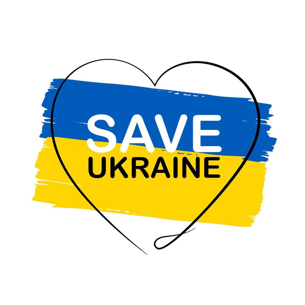 Save Ukraine flat art on white background, Ukraine flag love shape praying concept. save Ukraine from Russia. vector design