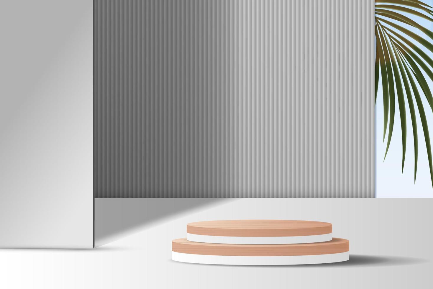 fondo gris cosmético y pantalla de podio premium para la presentación del producto, marca y presentación del empaque. escenario de estudio con sombra de fondo de hoja. diseño vectorial vector