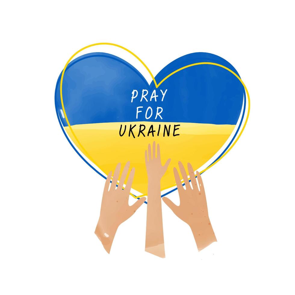 Pray for peace Ukraine flat art on white background, Ukraine flag love shape praying concept. save Ukraine from Russia. vector design