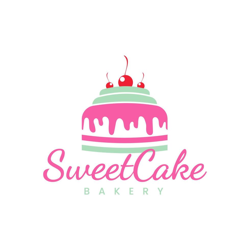 Sweet Cake Logo Cupcake Logo Icon,vector design template Sweet Shop logo Cake illustration with cherry vector