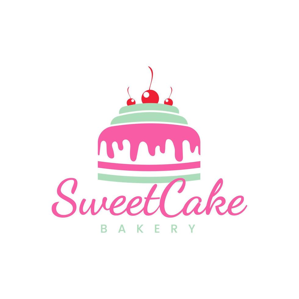 logotipo de pastel dulce icono de logotipo de cupcake, plantilla de diseño vectorial logotipo de tienda de dulces ilustración de pastel con cereza vector