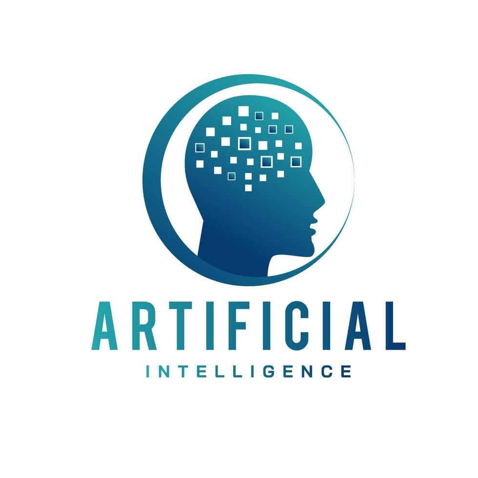 Artificial intelligence and human face logo template. Vector design of digital brain communication and thought process concept. Technology Illustration vector illustration