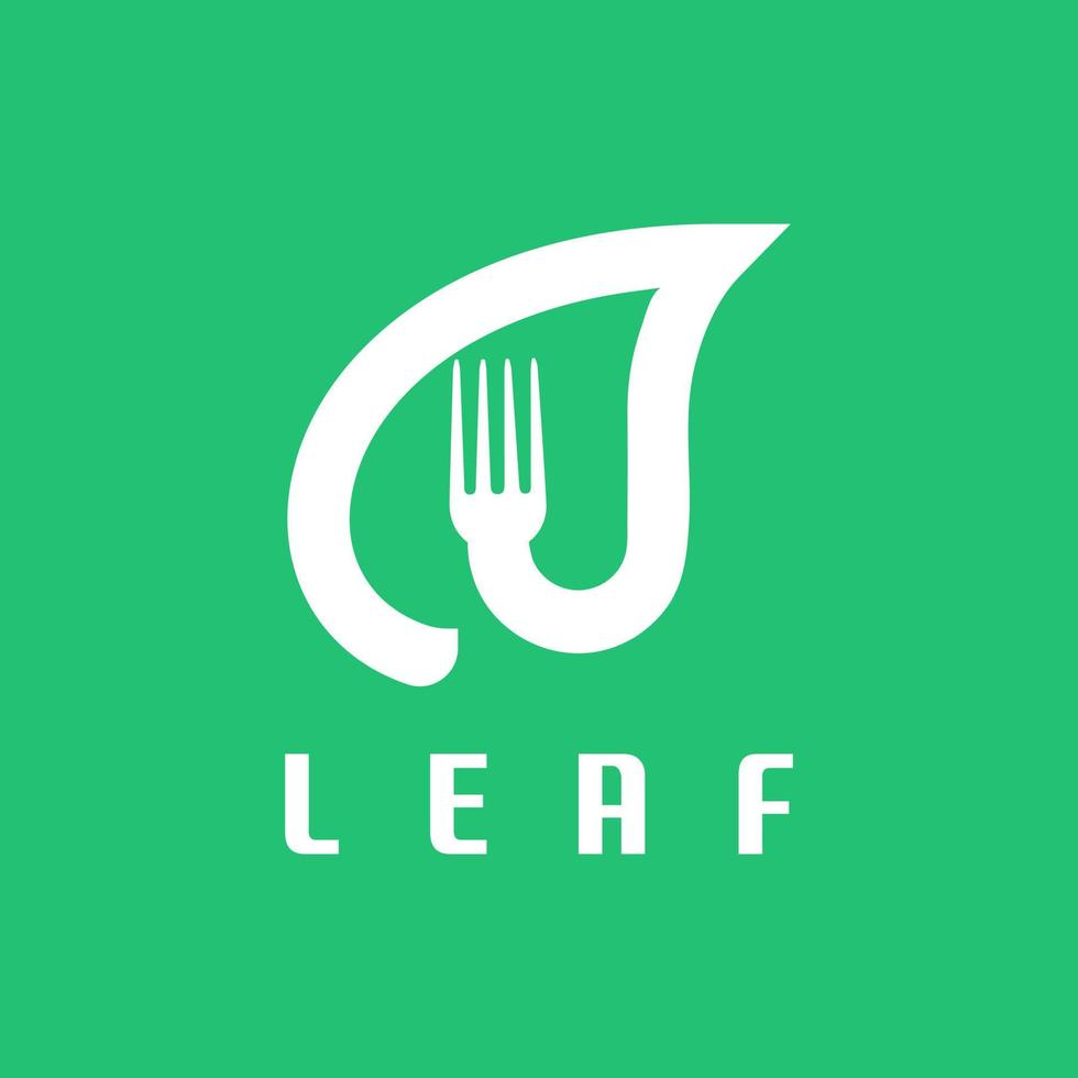 Green fork and leaf for simple Plant symbol, and organic food logo. organic restaurant logo Vegetarian food vector