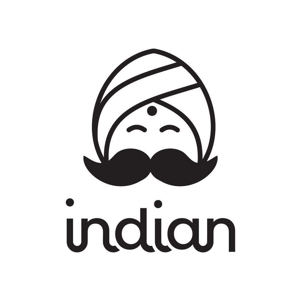 diseño de ilustración de dibujos animados del logotipo del hombre de la cara sonriente india, vector de turbante circular