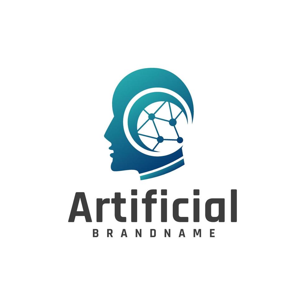 Artificial intelligence human face logo, human head communication vector design, network, design template, symbol, icon